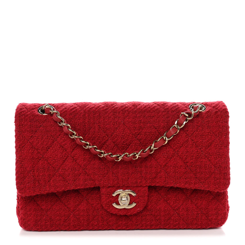 Chanel Tweed Quilted Medium Double Flap Red