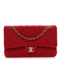 Chanel Tweed Quilted Medium Double Flap Red