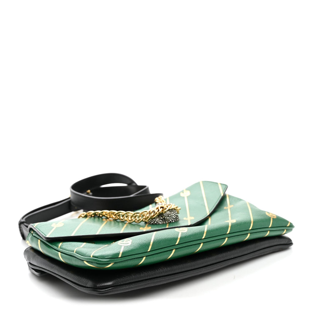 Gucci Calfskin Diagonal GG Medium Thiara Double Envelope Shoulder Bag Emerald Green Black