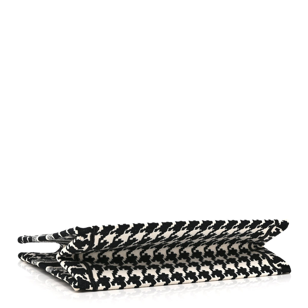 Dior Canvas Houndstooth Embroidered Medium Book Tote Black White
