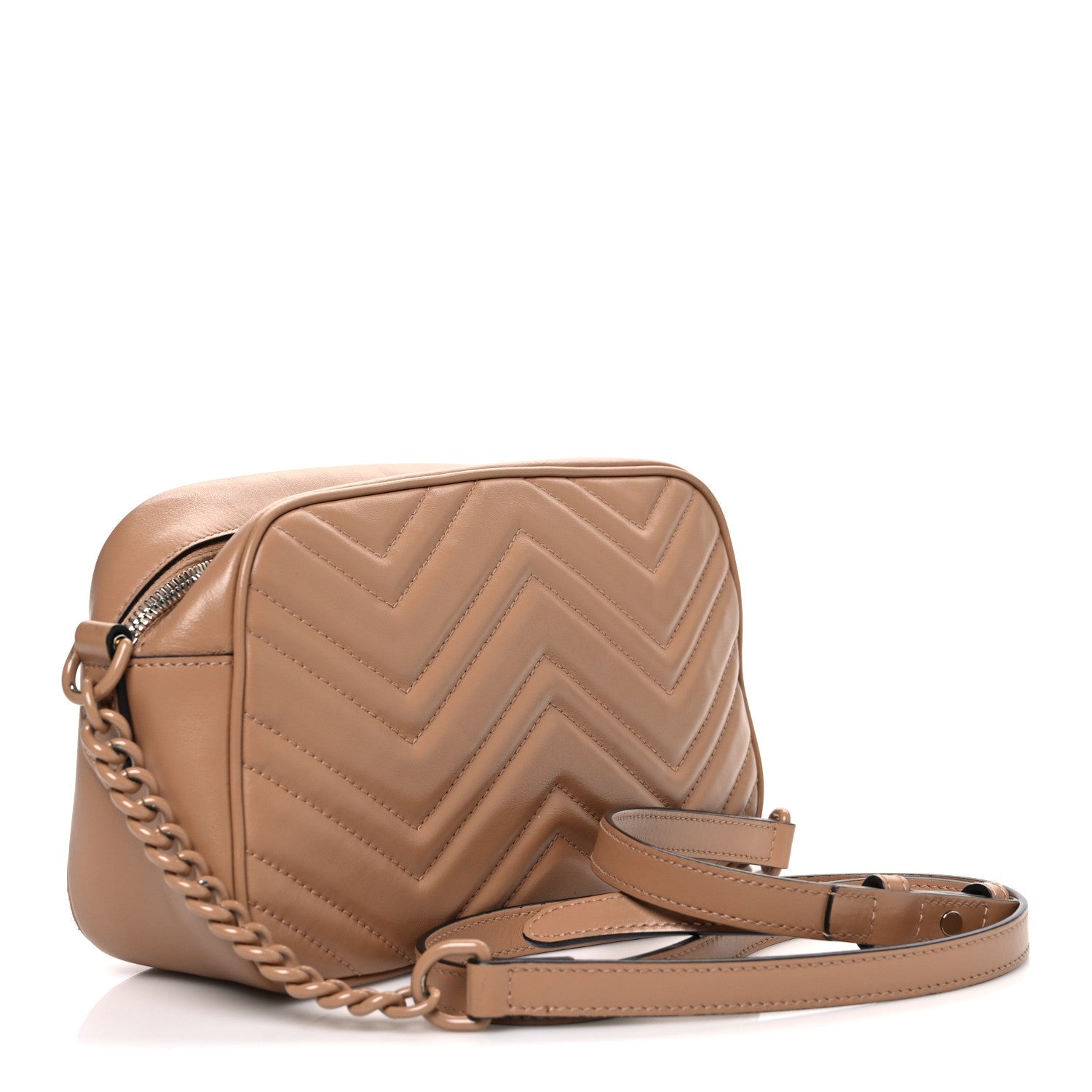 Gucci Calfskin Matelasse Monochrome Small GG Marmont Chain Shoulder Bag Camelia