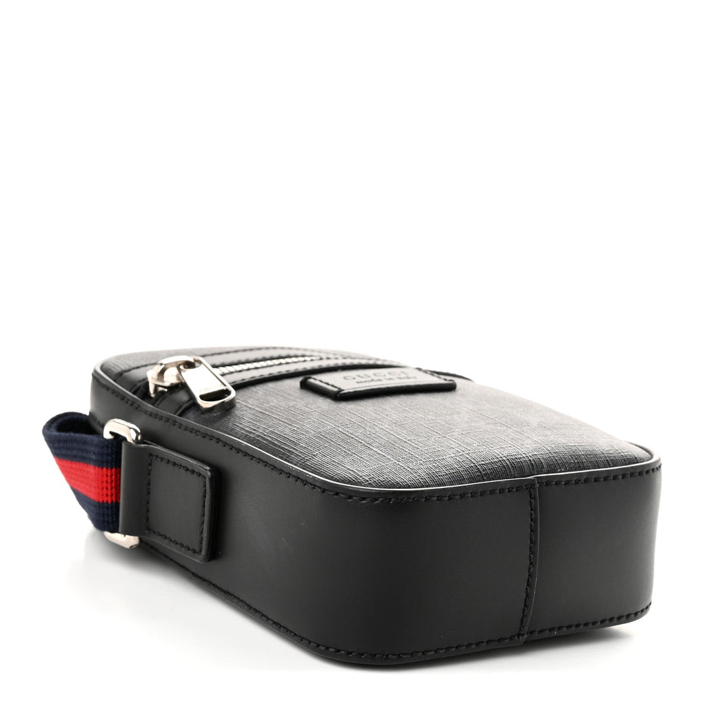 Gucci GG Supreme Monogram Appia Calfskin Web Small Camera Messenger Bag Black Grey