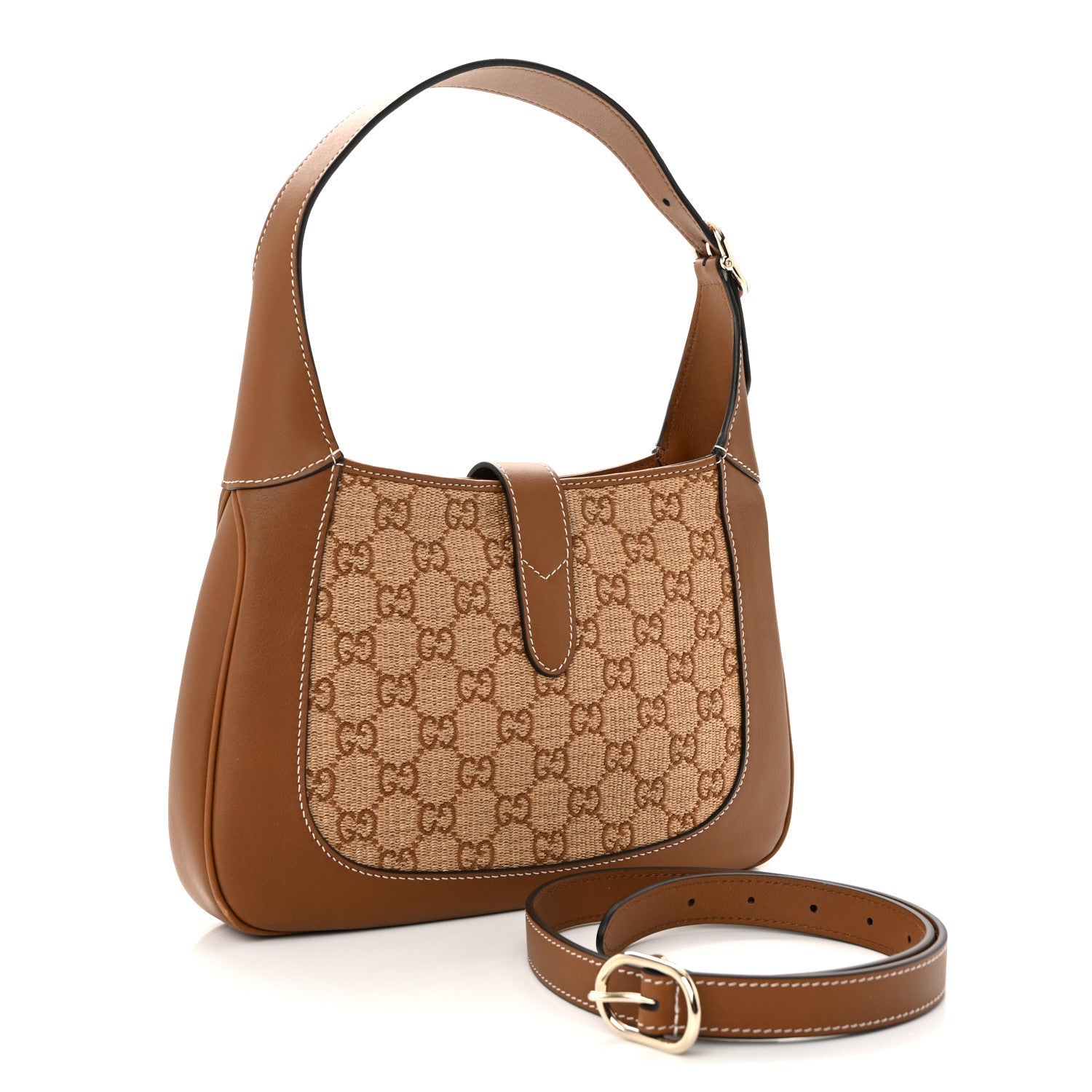 Gucci Raffia GG Supreme Monogram Calfskin Small Jackie 1961 Hobo Natural