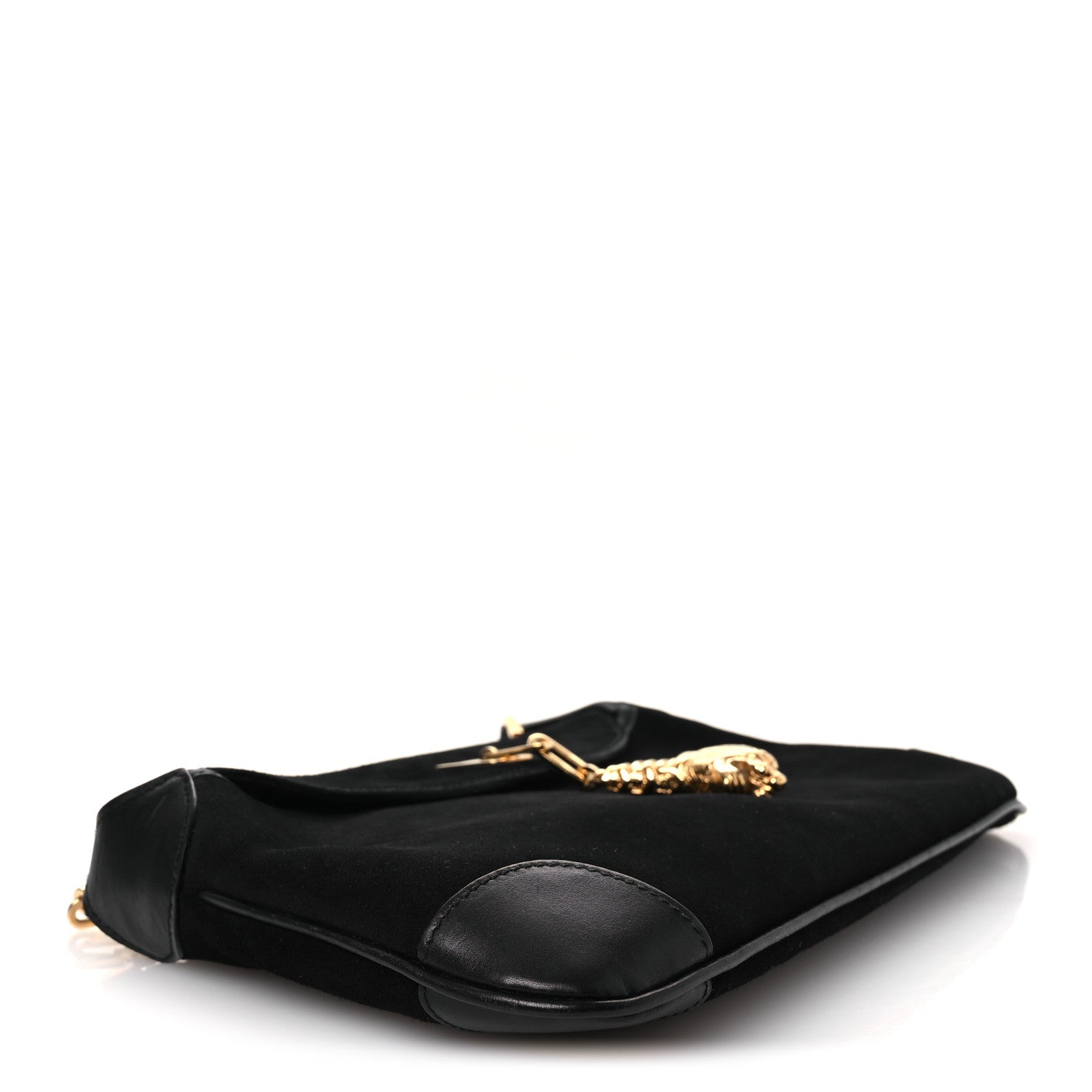 Gucci Suede Tiger Head Shoulder Bag Black