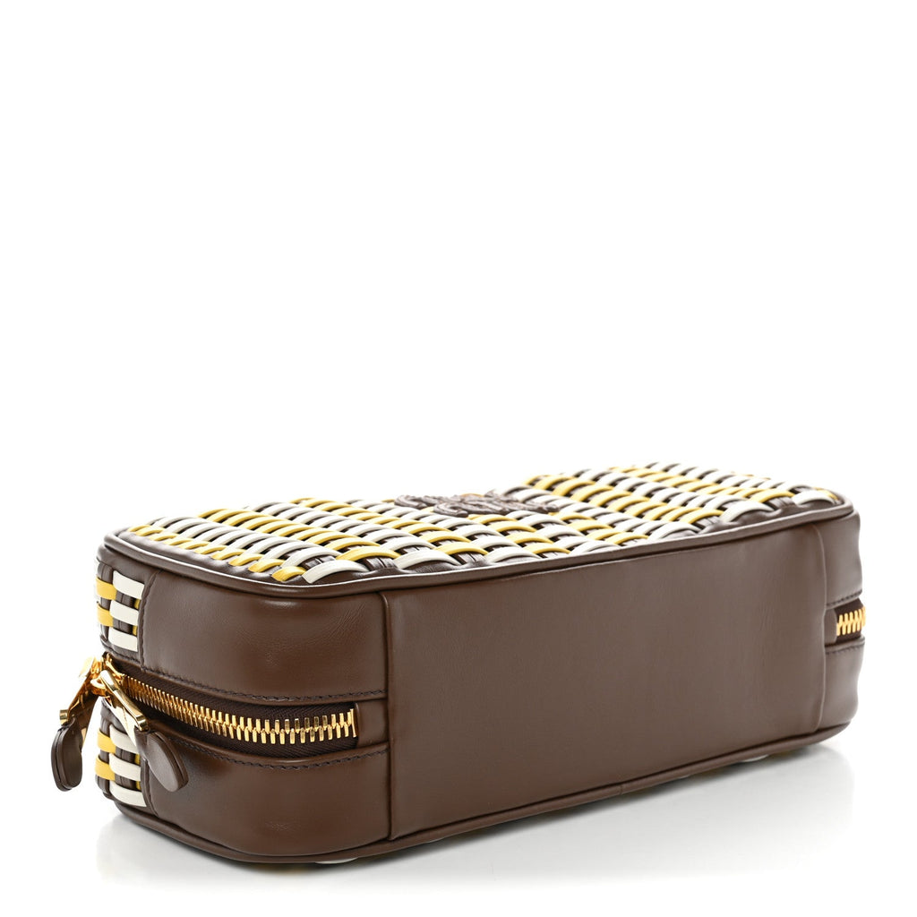 Miu Miu Woven Calfskin Small Beau Top Handle Bag Acero Sole Talco