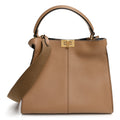 Fendi Vitello Seta Nabuk Pequin Medium Peekaboo X-Lite Cuoio Tabacco Moro