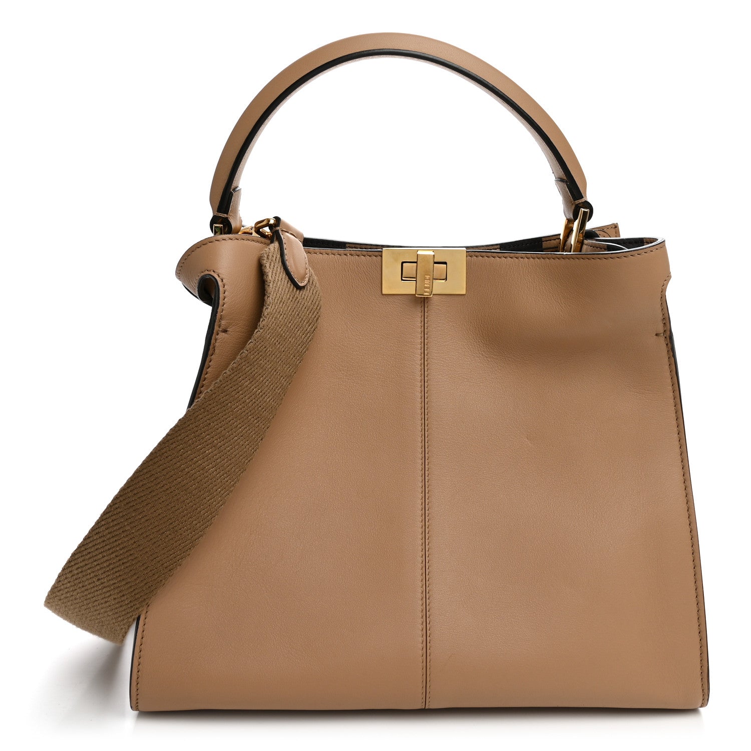 Fendi Vitello Seta Nabuk Pequin Medium Peekaboo X-Lite Cuoio Tabacco Moro