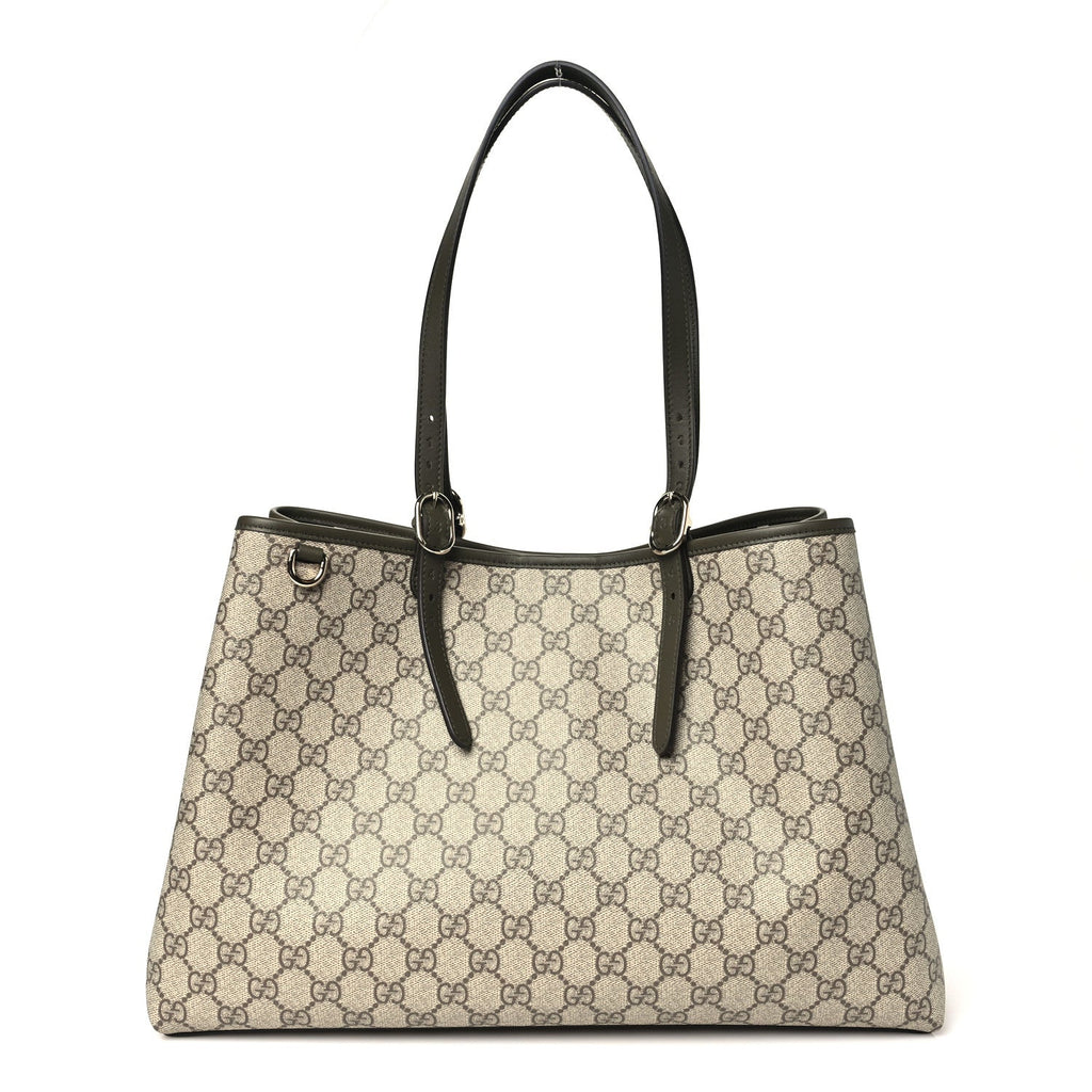 Gucci GG Supreme Monogram Emblem Large Tote Bag Beige Green