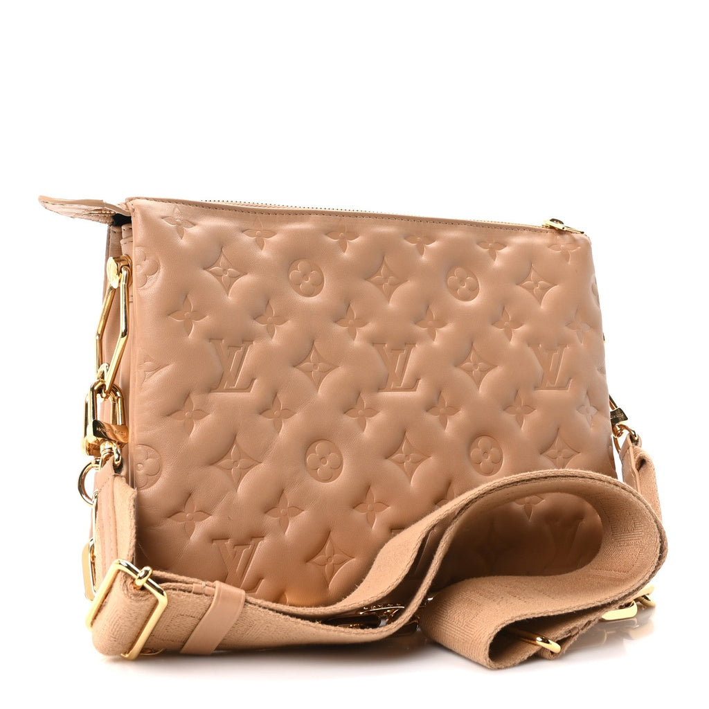 Louis Vuitton Lambskin Embossed Monogram Coussin PM Camel