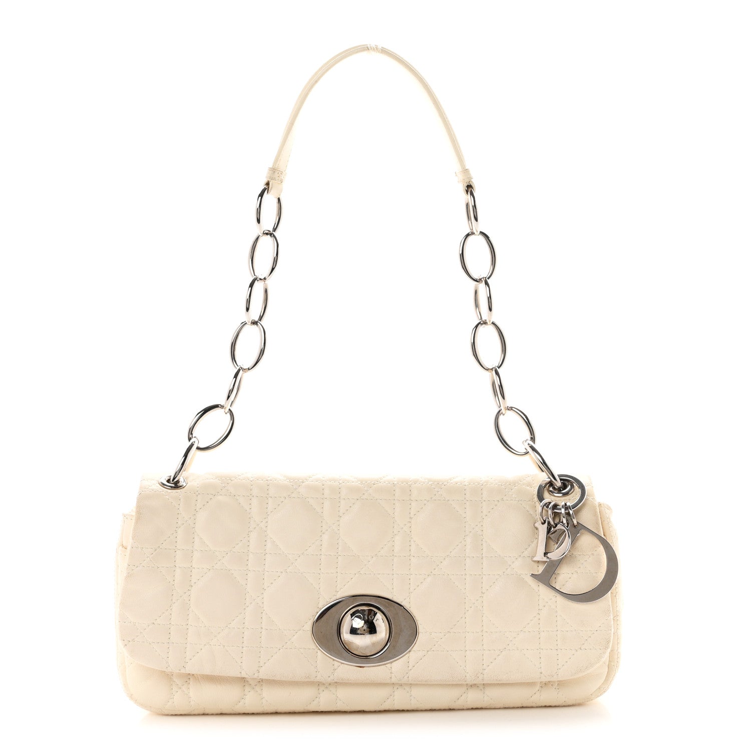 Dior Lambskin Cannage Rendezvous Flap White