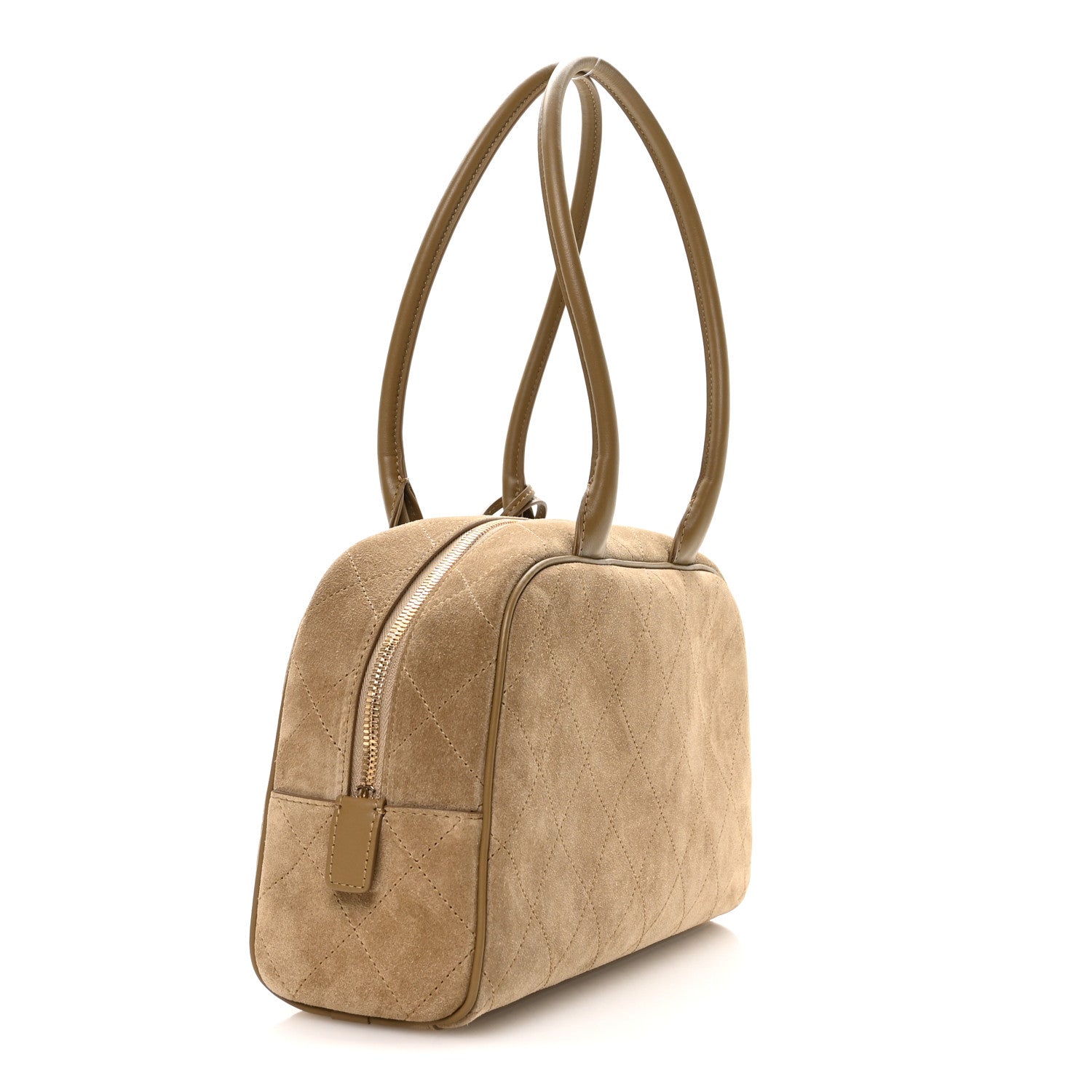 Chanel Suede Calfskin Large Perfect Bowling Bag Dark Beige