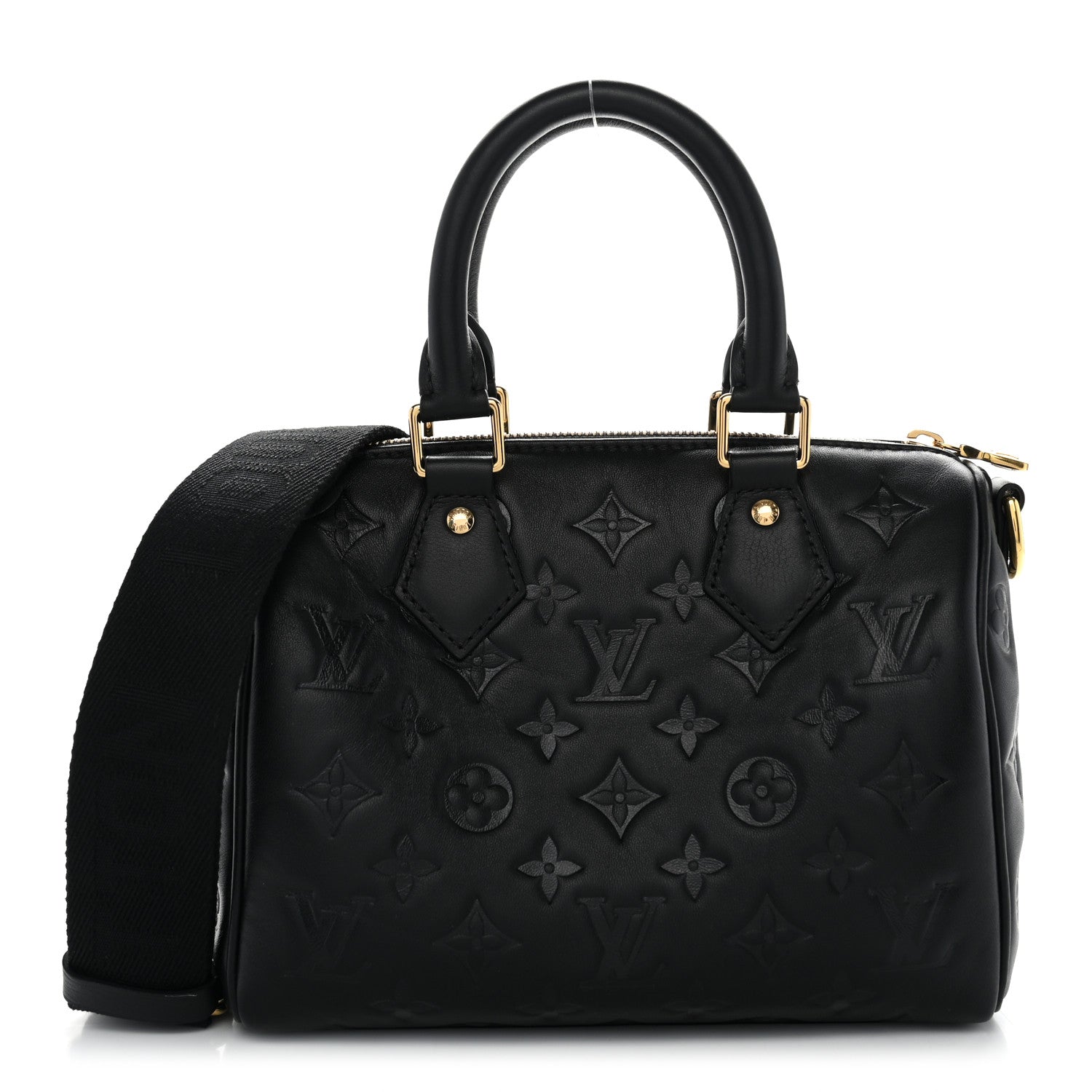Louis Vuitton Lambskin Embossed Monogram Speedy 22 Bandouliere Black