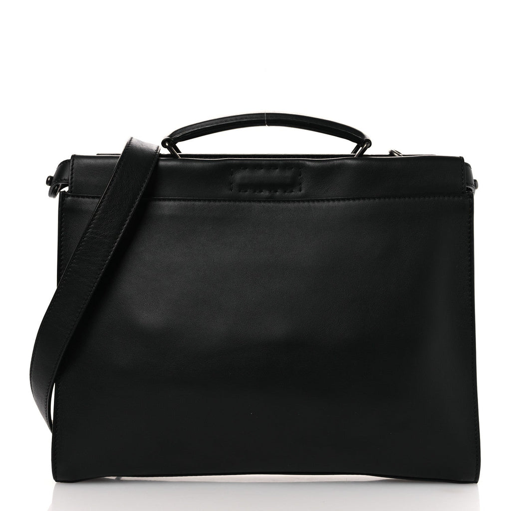 Fendi Vitello Grace FF 1974 Embossed Large Peekaboo Iconic Fit Satchel Black