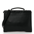 Fendi Vitello Grace FF 1974 Embossed Large Peekaboo Iconic Fit Satchel Black