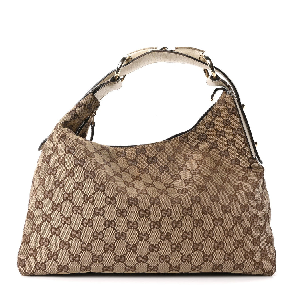 Gucci Monogram Medium Horsebit Chain Hobo Off White