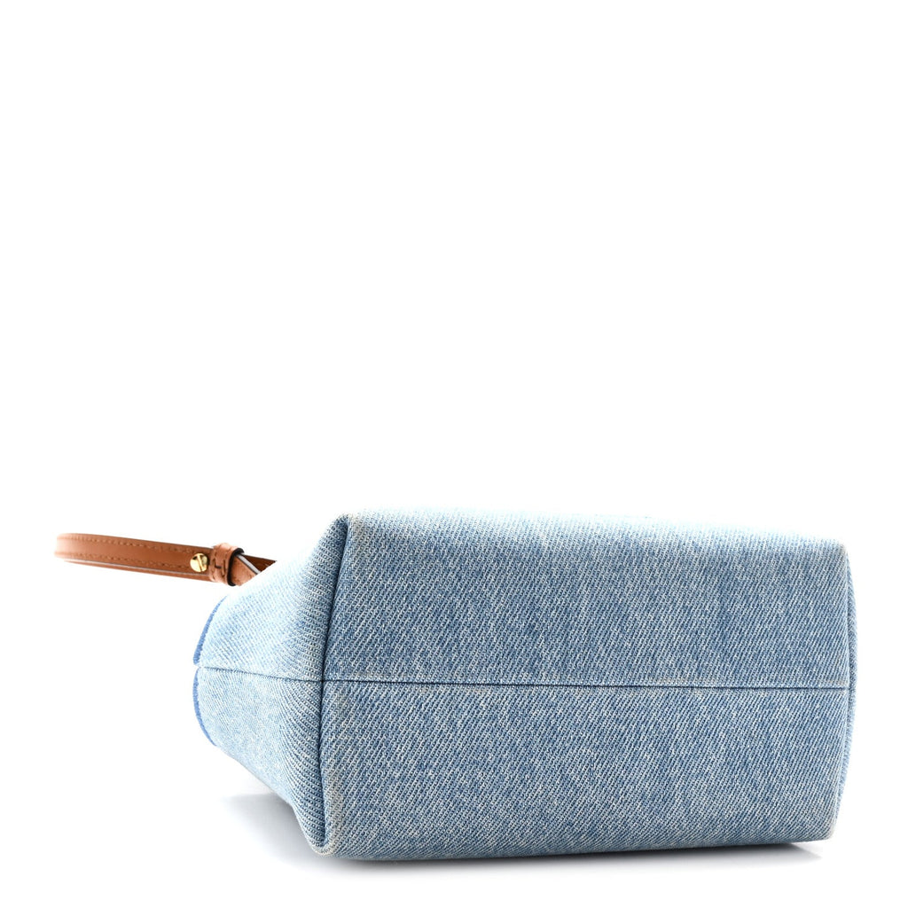 Fendi Denim Vitello King Plexiglass Logo Embroidered Mini By The Way Top Handle Boston Bag Denim Cuoio