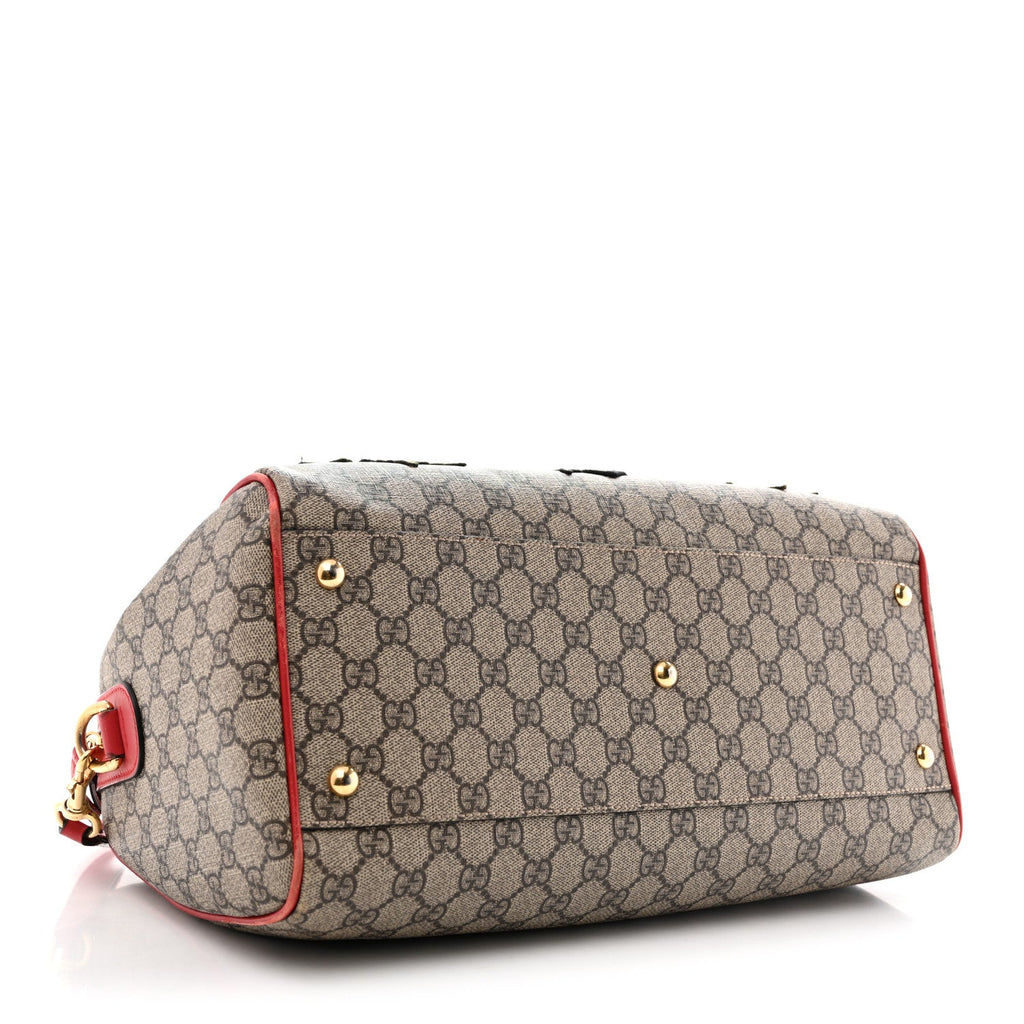 Gucci GG Supreme Monogram Kingsnake Heart Embroidered Medium Boston Hibiscus Red