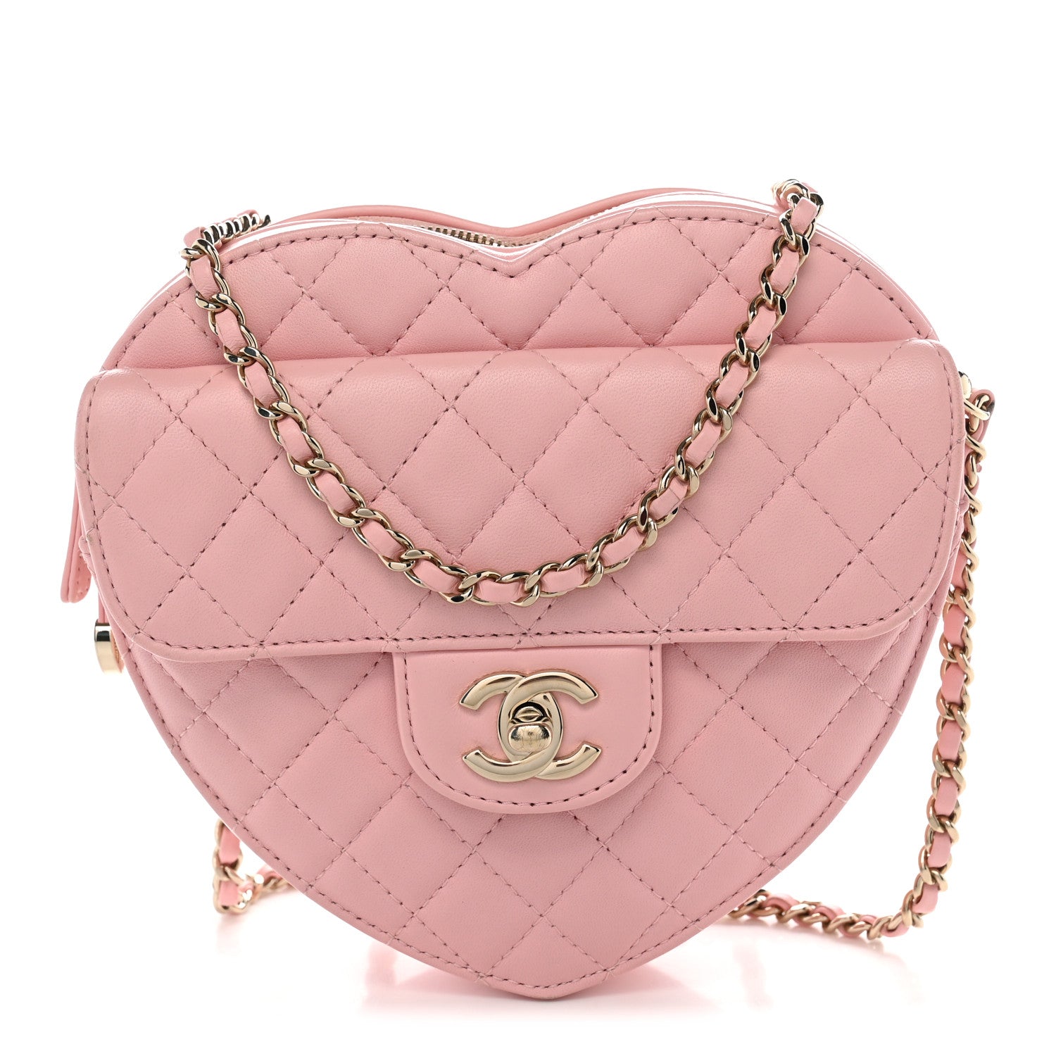Chanel Lambskin Quilted Large CC In Love Heart Bag Light Pink