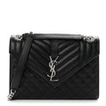 Saint Laurent Grain De Poudre Textured Mixed Matelasse Triquilt Medium Monogram Satchel Black