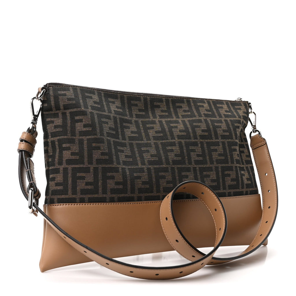 Fendi Vitello King Fabric Jacquard FF 1974 Messenger Tobacco Moro Sand