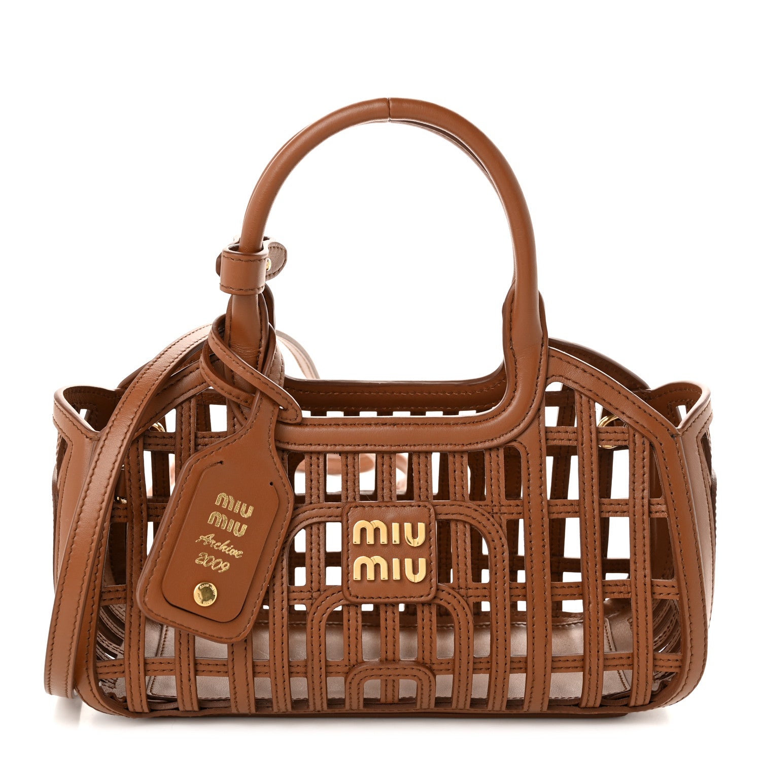 Miu Miu Calfskin Logo Basket Bag Cognac