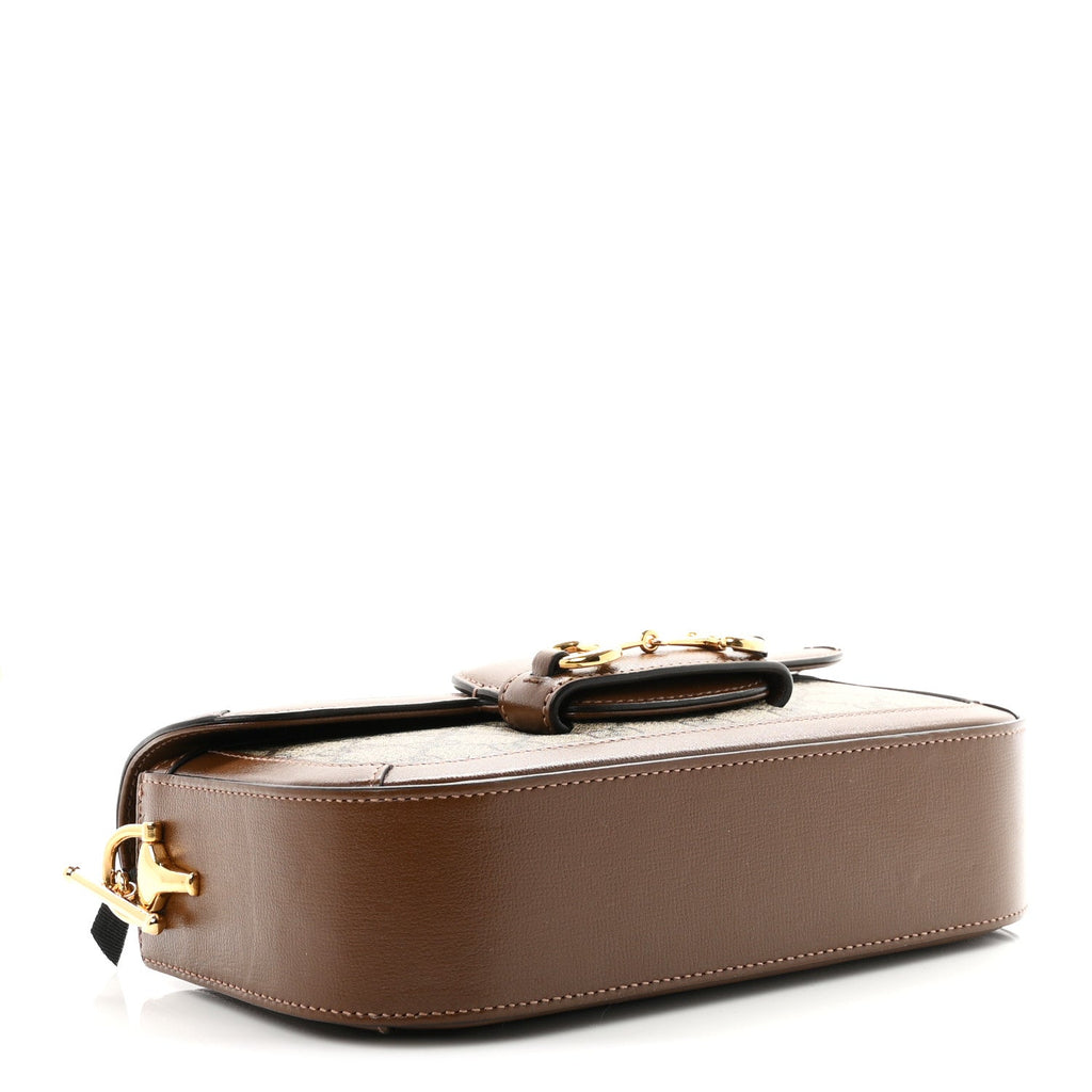Gucci GG Supreme Monogram Small Horsebit 1955 Chain Shoulder Bag Beige Ebony Brown Sugar
