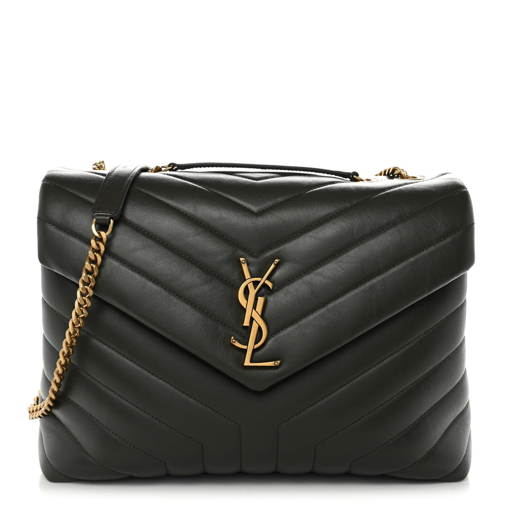 Saint Laurent Calfskin Y Quilted Monogram Medium Loulou Chain Satchel Pebble