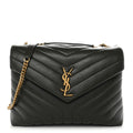 Saint Laurent Calfskin Y Quilted Monogram Medium Loulou Chain Satchel Pebble