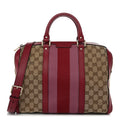Gucci Monogram Cellarius Calfskin Vintage Web Medium Boston Beige Ebony Soft Burgundy Peonia Flower