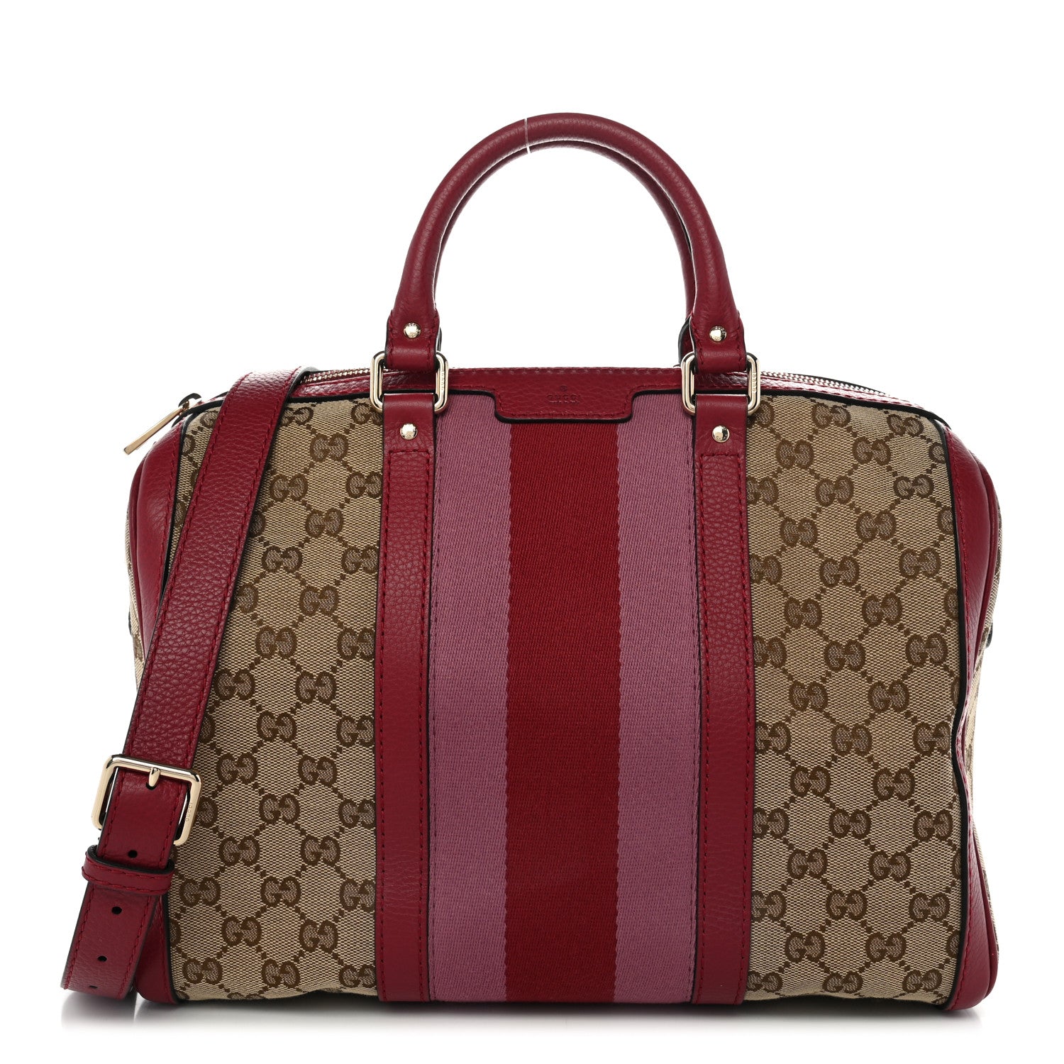 Gucci Monogram Cellarius Calfskin Vintage Web Medium Boston Beige Ebony Soft Burgundy Peonia Flower