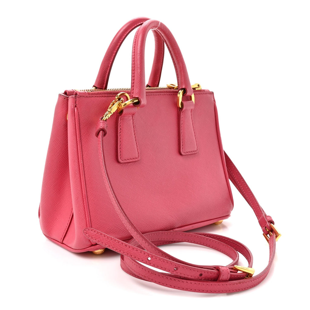 Prada Saffiano Lux Micro Galleria Double Zip Tote Fuxia