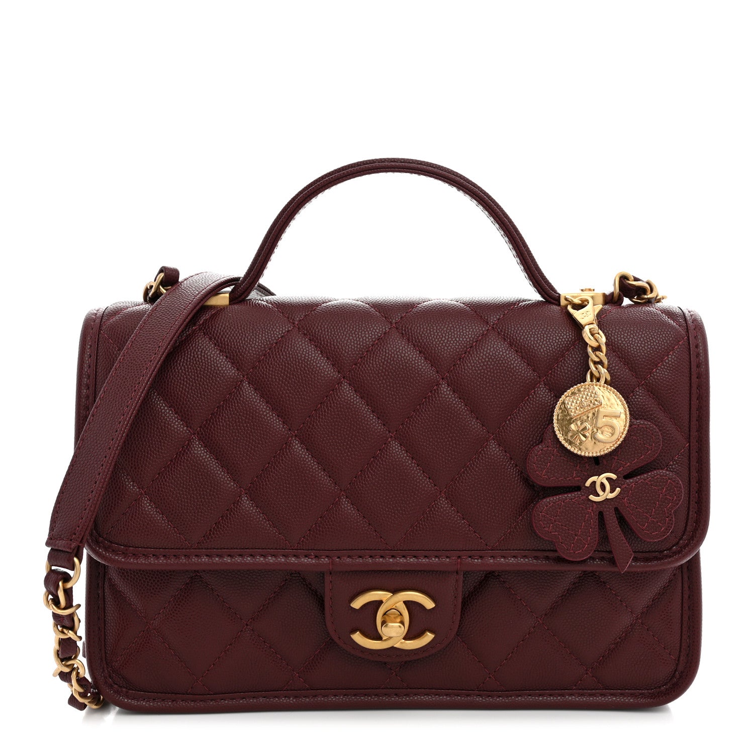 Chanel Caviar Quilted School Memory Top Handle Flap Burgundy