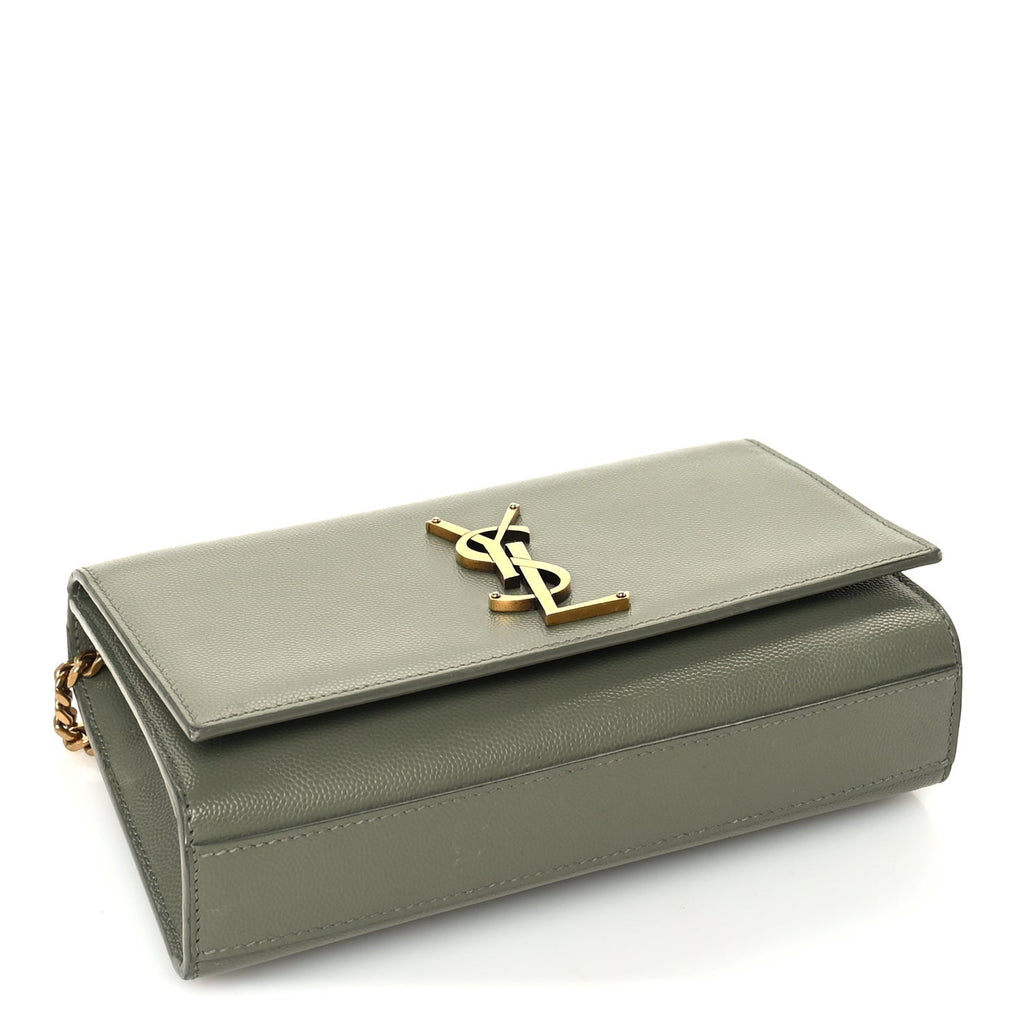 Saint Laurent Grain De Poudre Small Monogram Kate Satchel Green