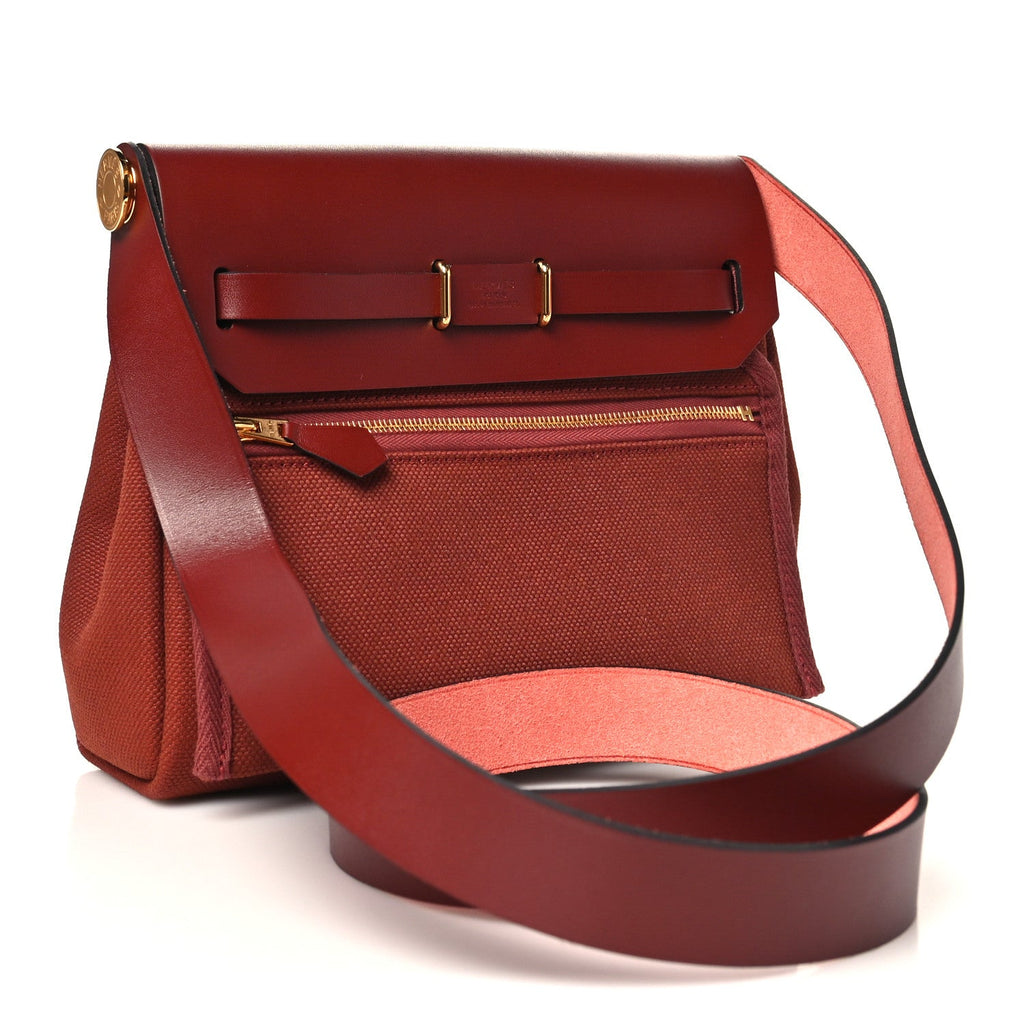 Hermès Military Toile Vache Hunter Herbag Zip Retourne 20 Rouge H