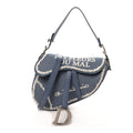 Dior Cotton Canvas Embroidered Les Fleurs Du Mal Saddle Bag Blue