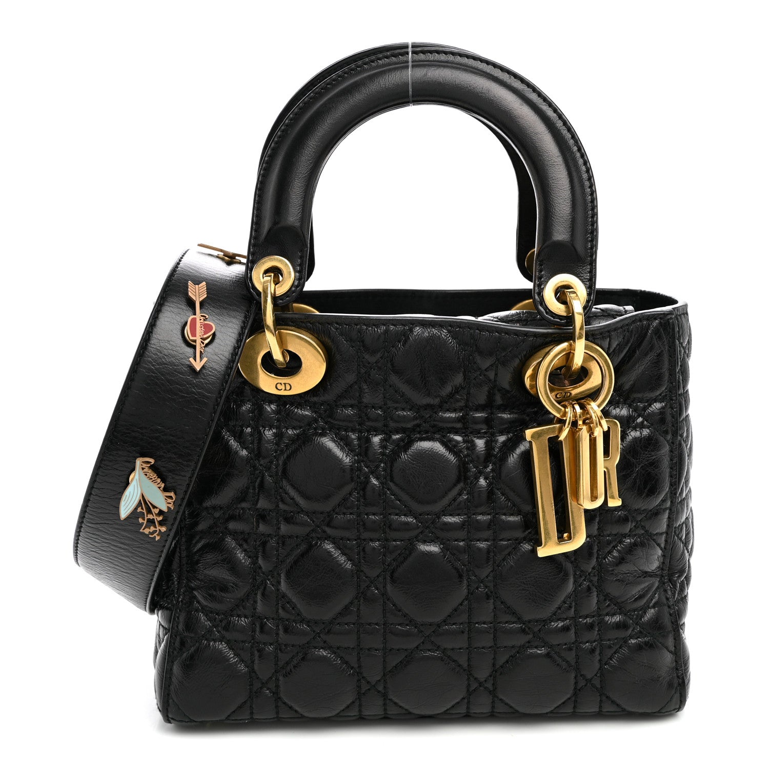 Dior Crinkled Patent Cannage Small Lucky Badges My Lady Dior Black
