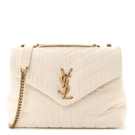 Saint Laurent Cotton Gauze Y Quilted Monogram Small Loulou Chain Satchel Vanilla Ice