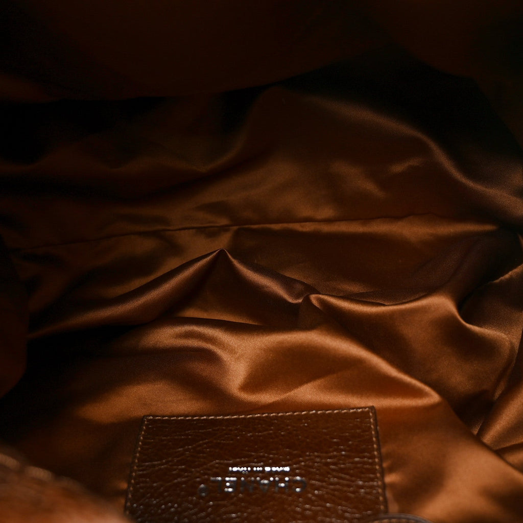 Chanel Glazed Calfskin On The Road Drawstring Tote Brown