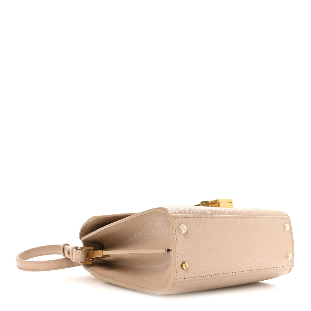 Saint Laurent Grain de Poudre Mini Classic Monogram Cassandra Top Handle Beige