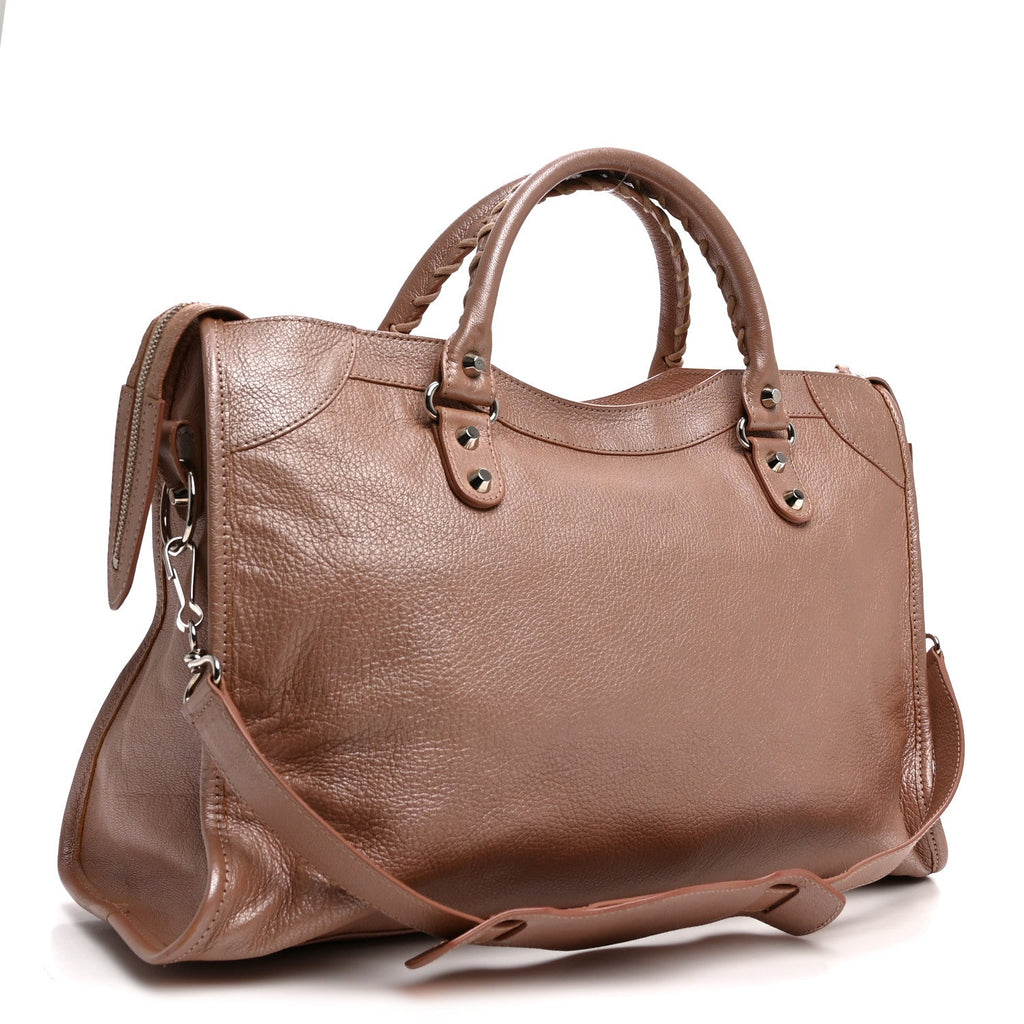 Balenciaga Pearlescent Goatskin Classic Palladium Hardware City Rose Rose Light