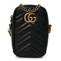Gucci Calfskin Matelasse Mini GG Marmont Crossbody Bag Black