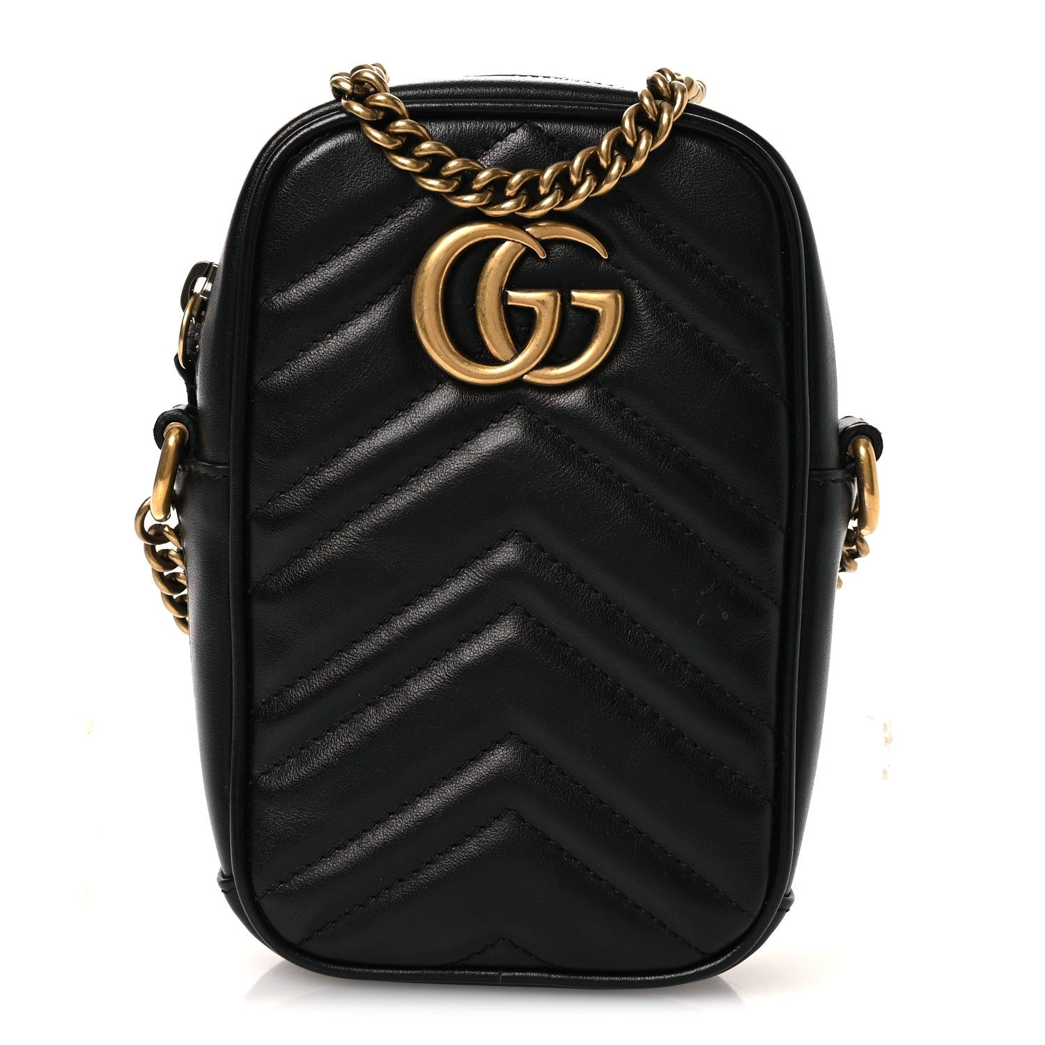 Gucci Calfskin Matelasse Mini GG Marmont Crossbody Bag Black