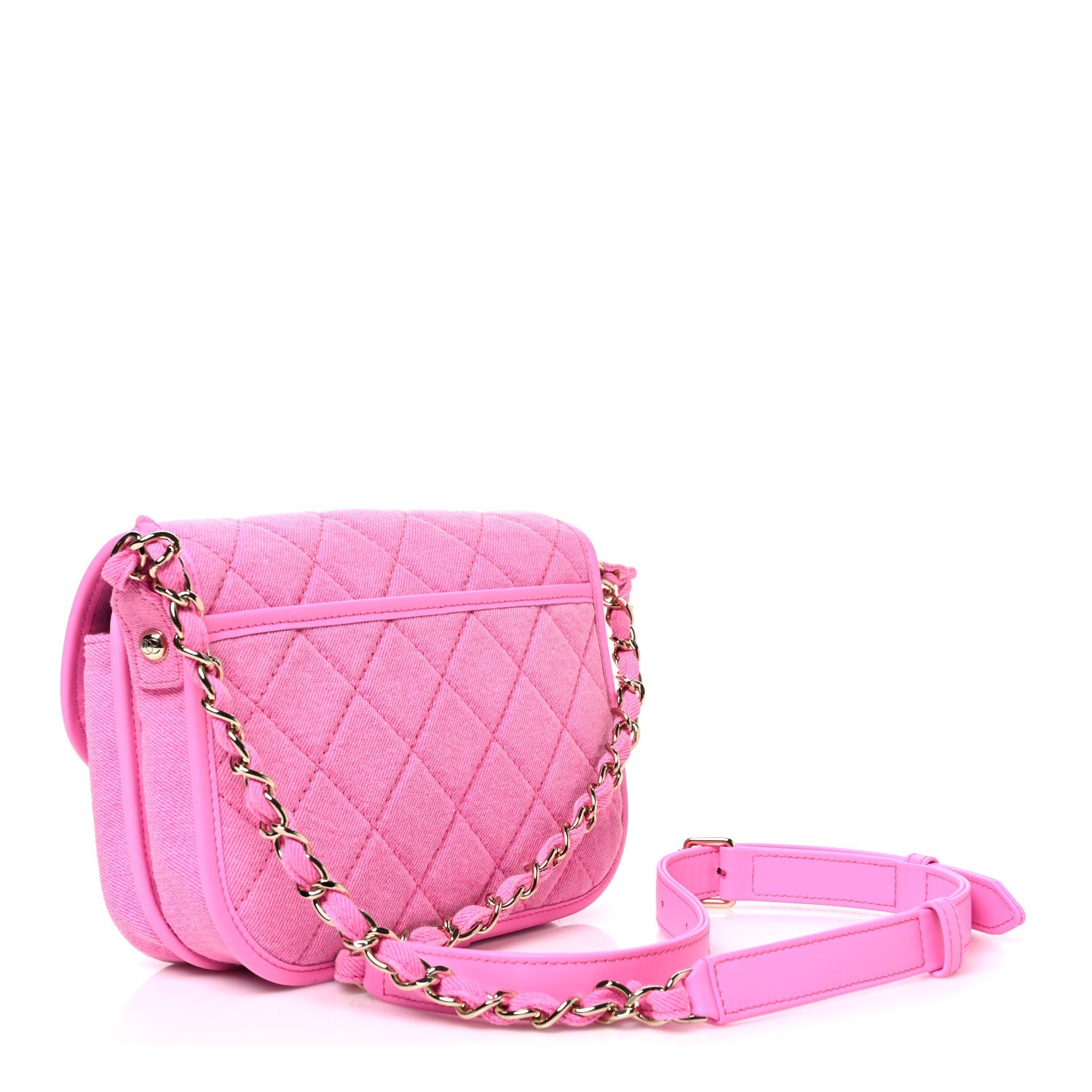 Chanel Denim Quilted Small Messenger Flap Neon Pink