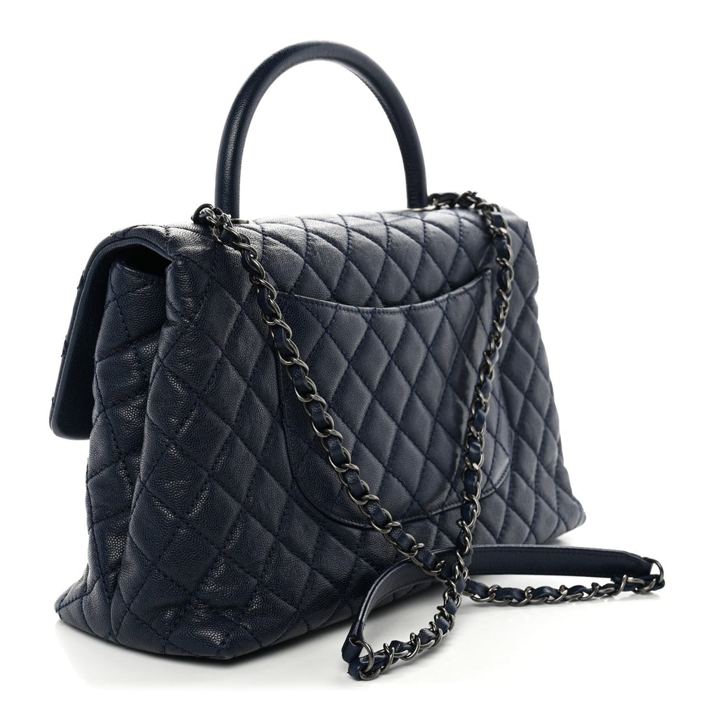 Chanel Caviar Quilted Medium Coco Handle Flap Navy Blue