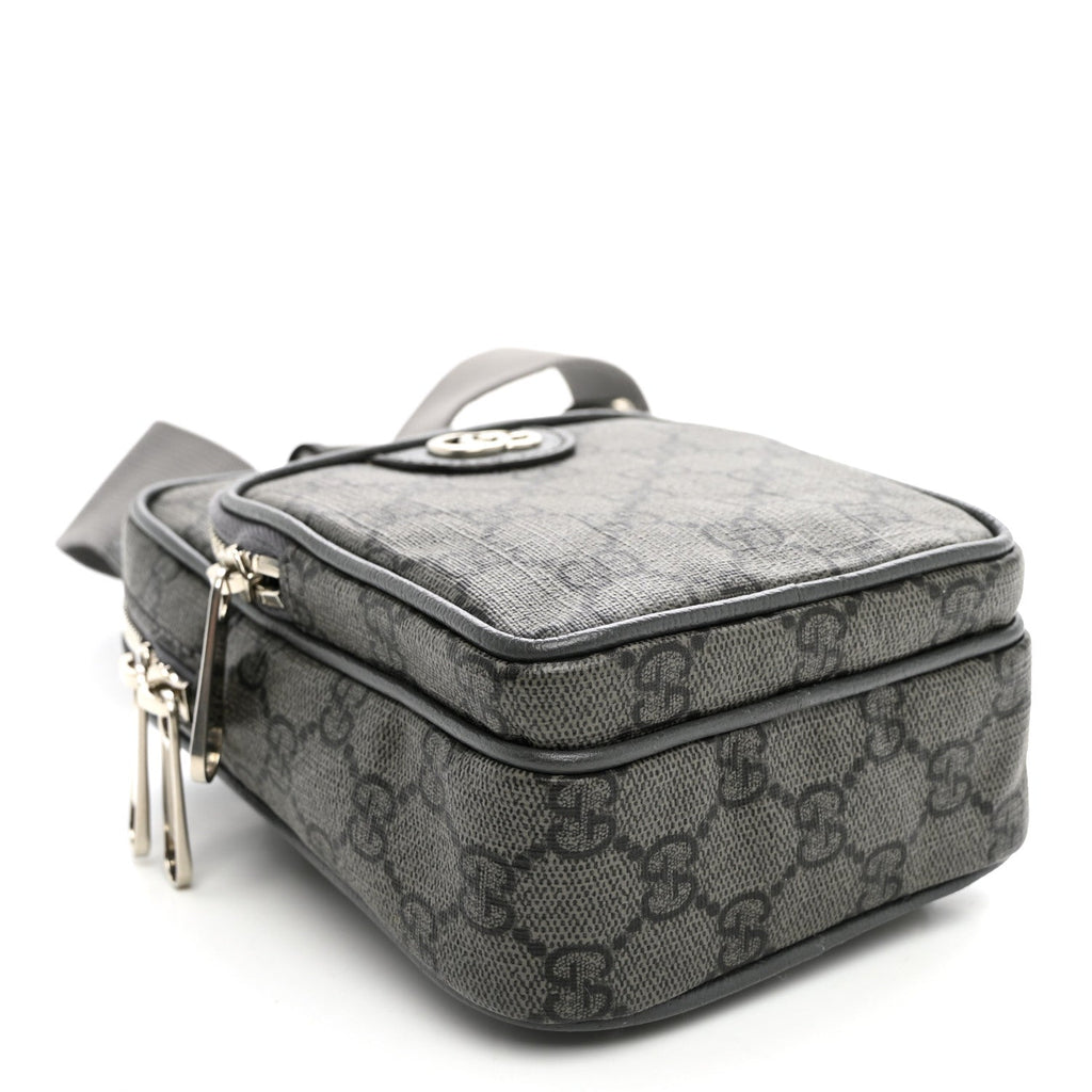 Gucci GG Supreme Monogram Textured Dollar Calfskin Mini Ophidia Messenger Grey Black Graphite Grey