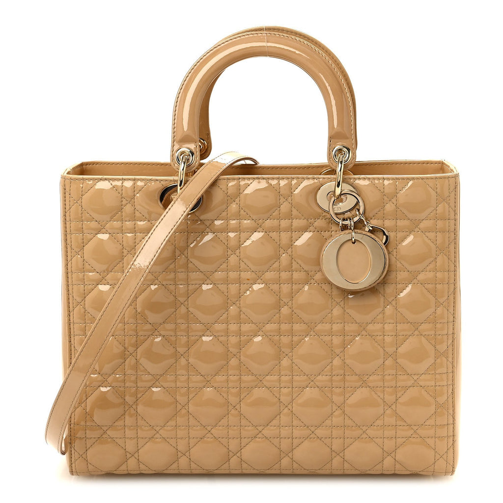 Dior Patent Cannage Large Lady Dior Dark Beige