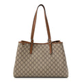 Gucci GG Supreme Monogram Emblem Large Tote Bag Beige Dark Brown