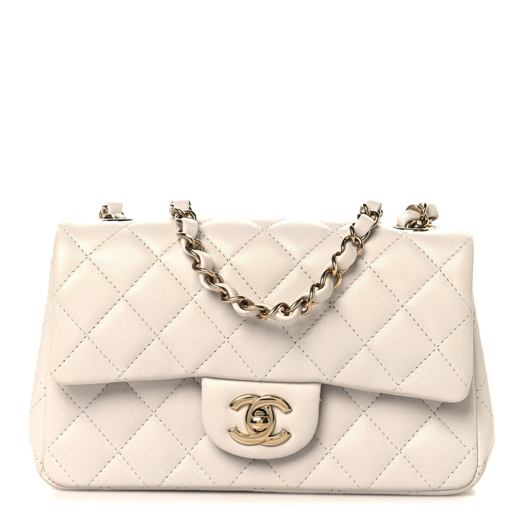 Chanel Lambskin Quilted Mini Rectangular Flap White