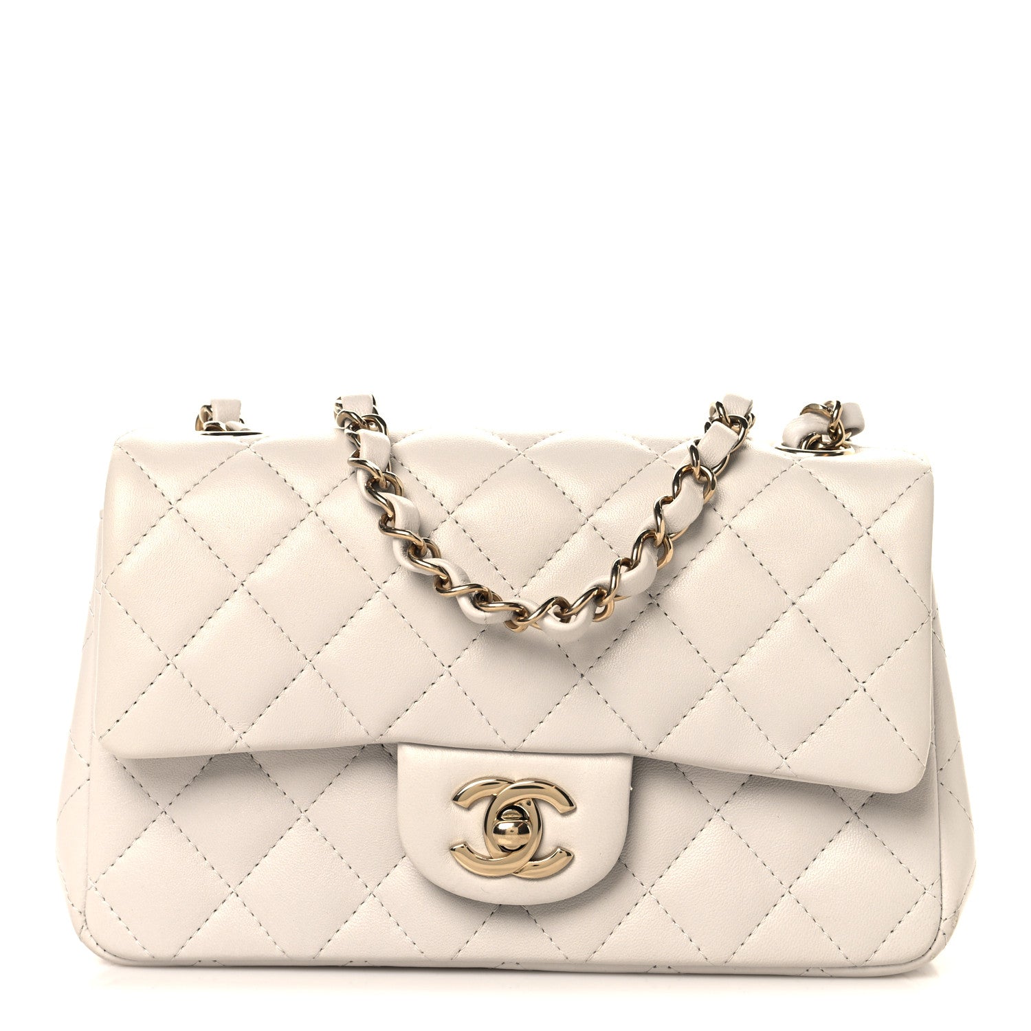 Chanel Lambskin Quilted Mini Rectangular Flap White