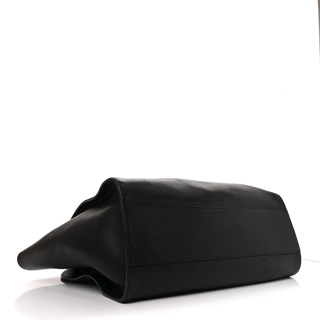 The Row Polished Saddle Calfskin Marlo 17 Tote Bag Black